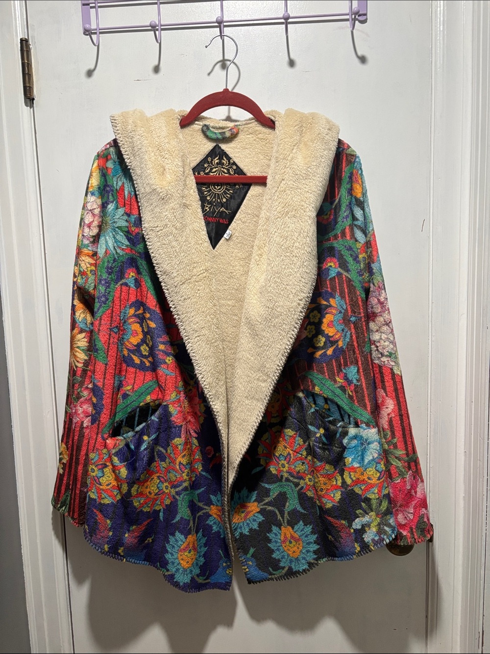 JOHNNY WAS Rico Sherpa hooded sweatshirt jacket floral multi print size small